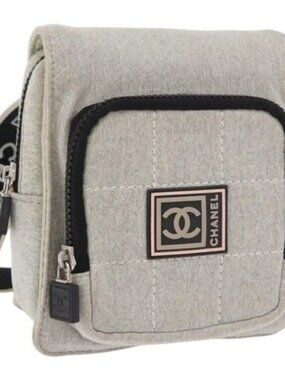 CHANEL Sports Line Waist bag Cotton Gray Silver CC Auth BA12396A